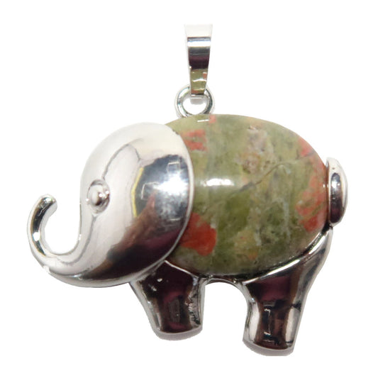partly silver Unakite elephant pendant