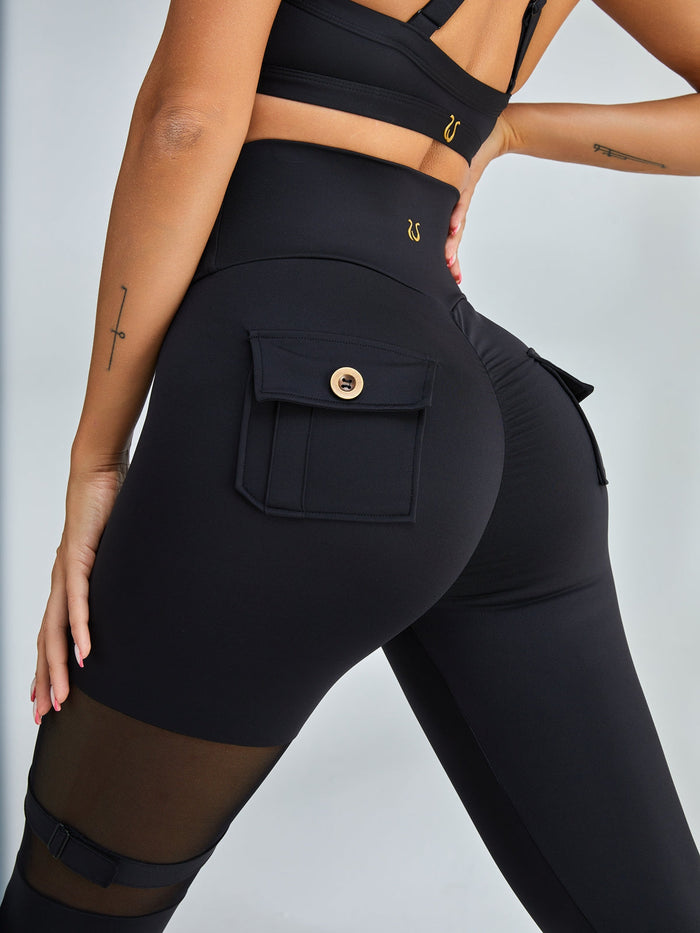 Unique Cut Out Pocket Mesh Scrunch Bum Leggings