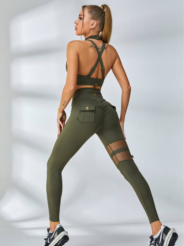 Unique Cut Out Pocket Mesh Scrunch Bum Leggings