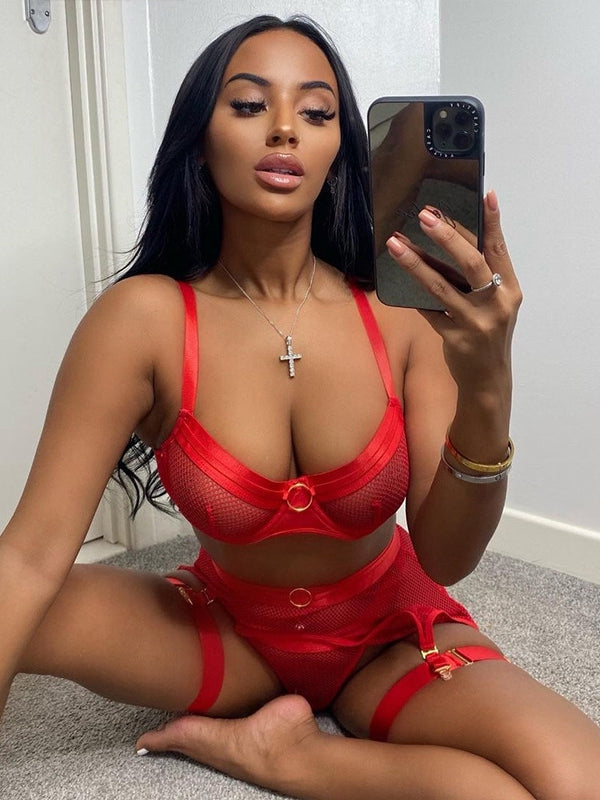 Unique Fishnet Perspective 3 Pieces Lingerie