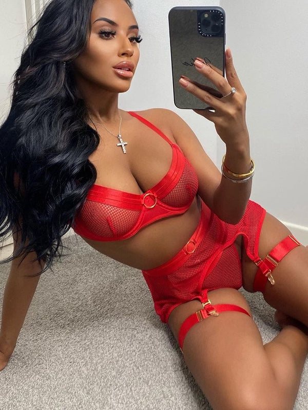Unique Fishnet Perspective 3 Pieces Lingerie