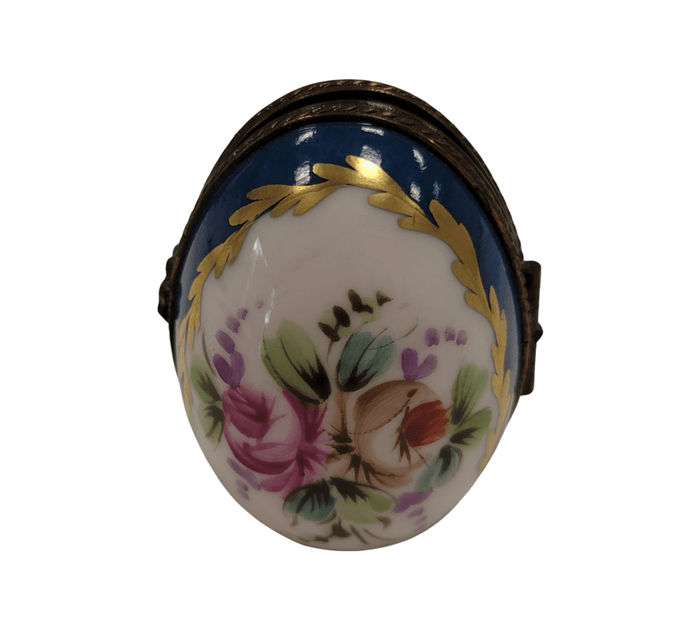 Blue Oval Floral Picture Frame Porcelain Limoges egg French Trinket Box