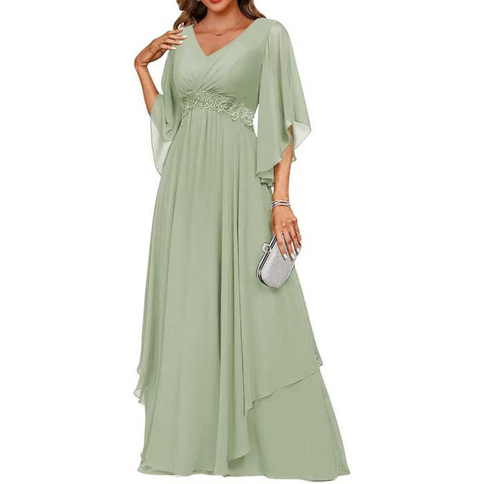 V-Neck Long Chiffon Bridesmaid Dress – Breathable, Lightweight & Timeless