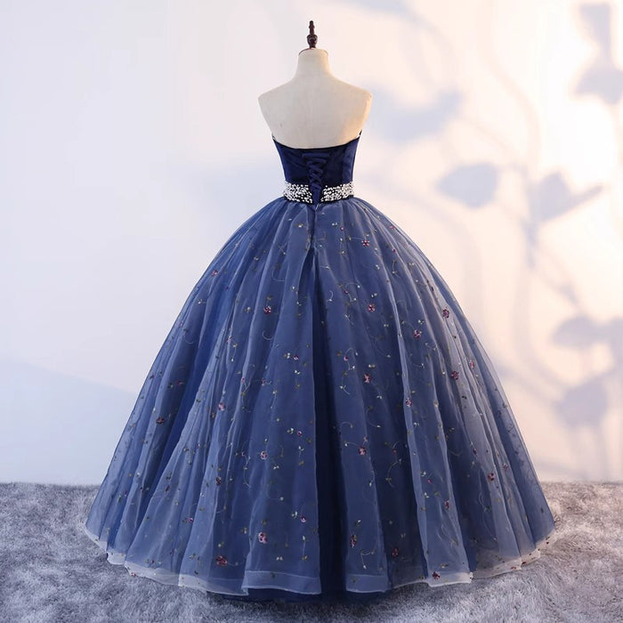 Velvet Sweetheart Ball Gown with Crystal Belt & Embroidered Tulle | Prom/Evening/Wedding Dress
