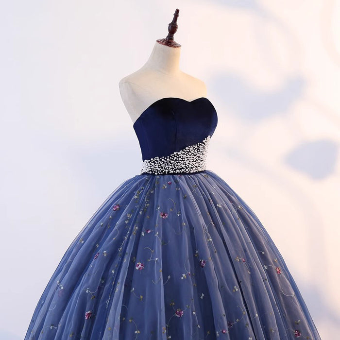 Velvet Sweetheart Ball Gown with Crystal Belt & Embroidered Tulle | Prom/Evening/Wedding Dress