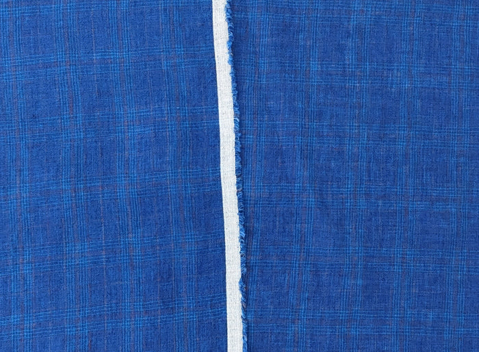 Vintage Delavé Deep Blue 100% Linen – Subtle Plaid, Crisp & Cool Feel 8026