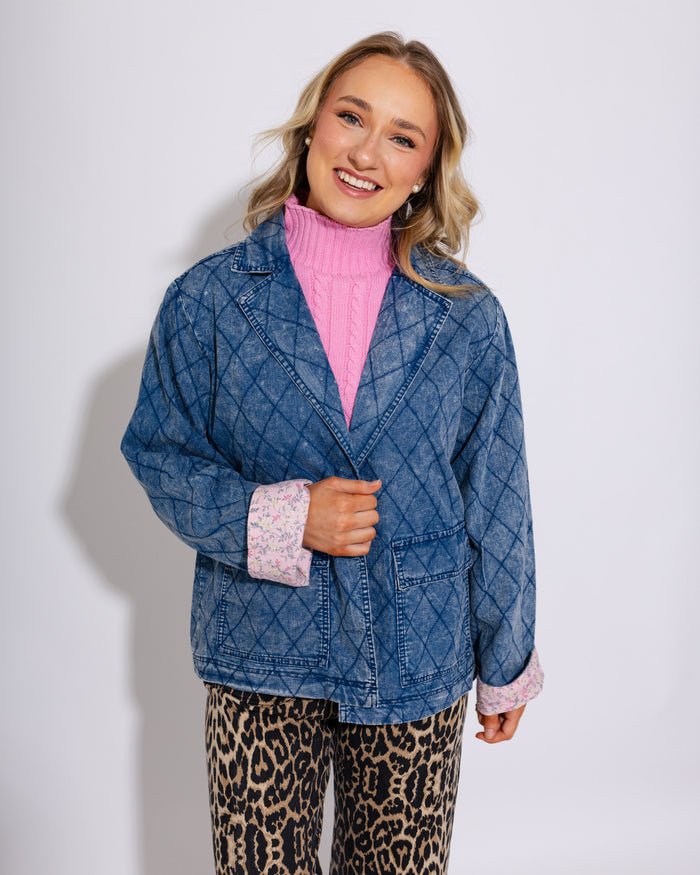 Vintage Snow Wash Quilted Denim Jacket