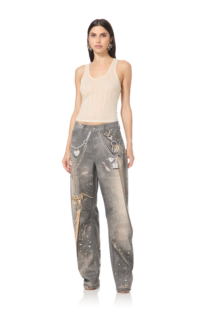 Walker Barrel Pant - Black Grunge Print