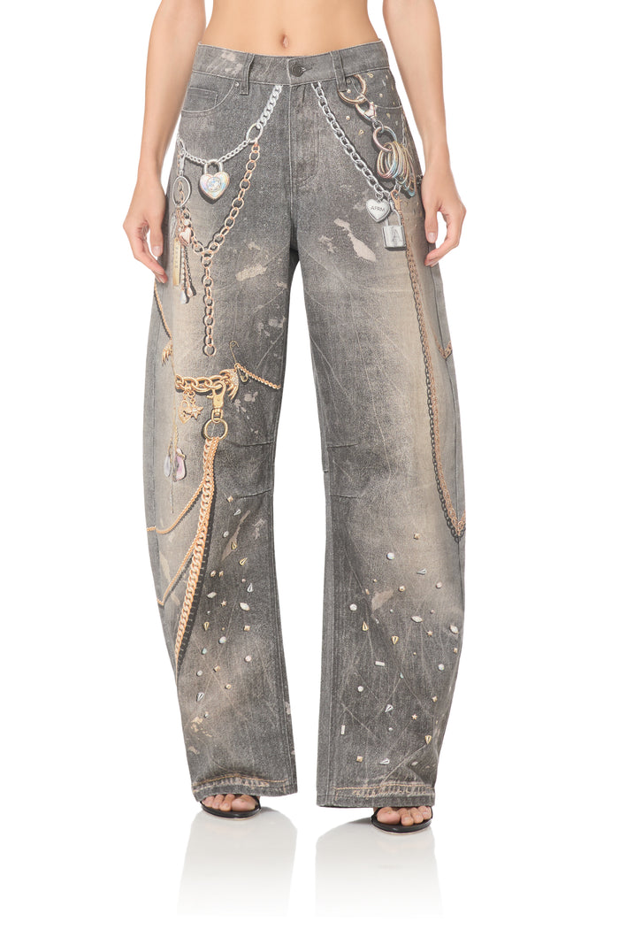 Walker Barrel Pant - Black Grunge Print