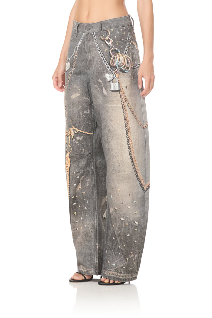 Walker Barrel Pant - Black Grunge Print