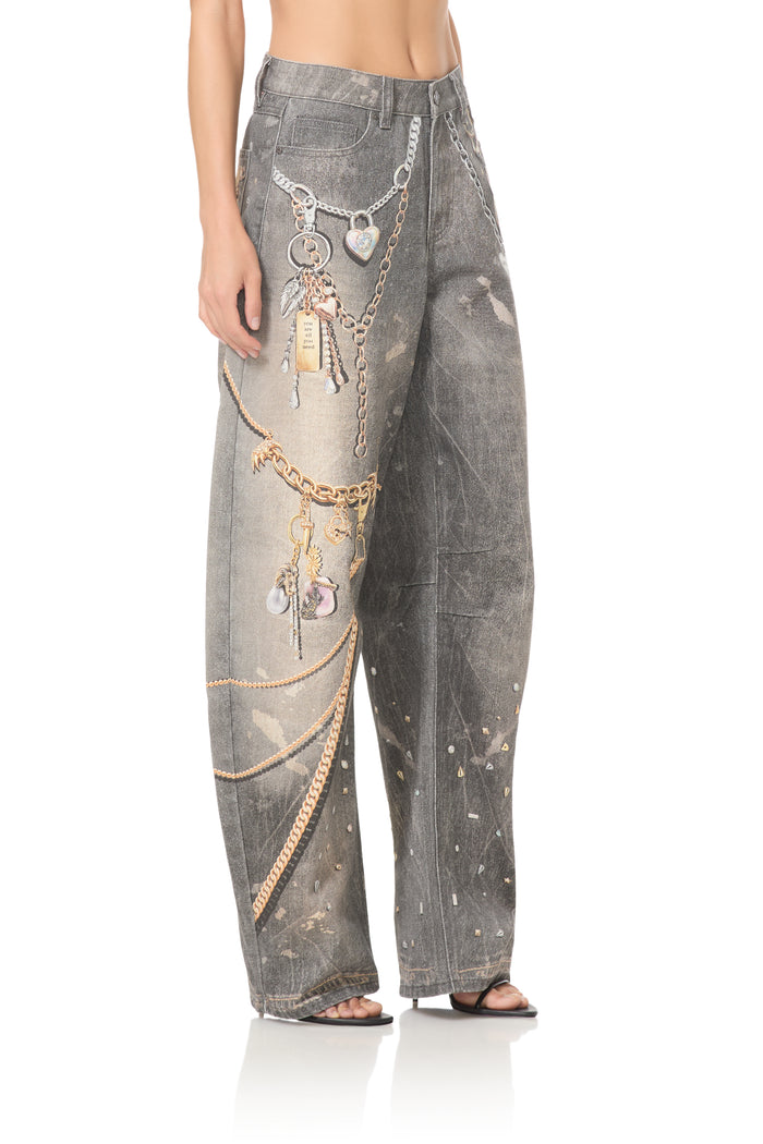 Walker Barrel Pant - Black Grunge Print