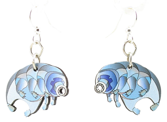 Tardigrade water bear earrings with segmented body and claws, made in USA