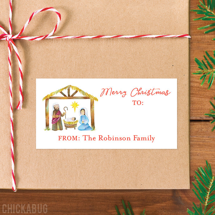 Watercolor Nativity Scene Christmas Gift Labels
