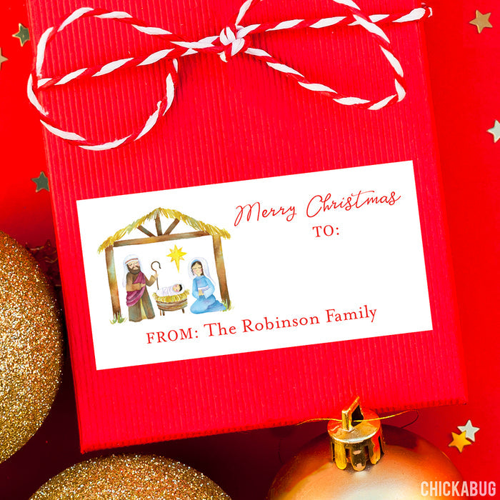 Watercolor Nativity Scene Christmas Gift Labels