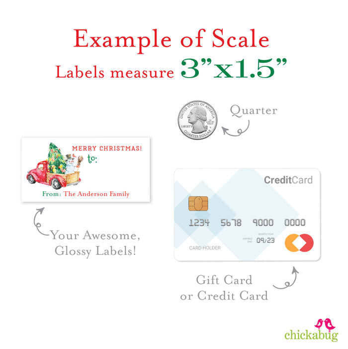 Watercolor Red Truck with Snowman Christmas Gift Labels