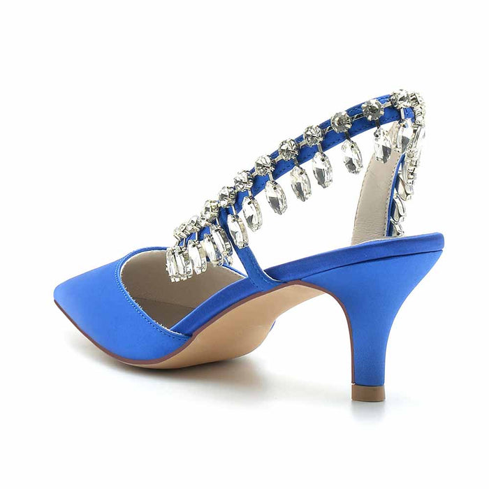 Elegant blue wedding party heels with sparkling rhinestone embellishments for the perfect bridal look