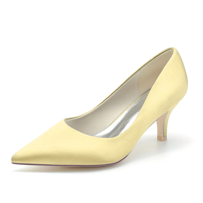 Elegant yellow TC wedding party shoes women with a sleek pointed toe and low heel