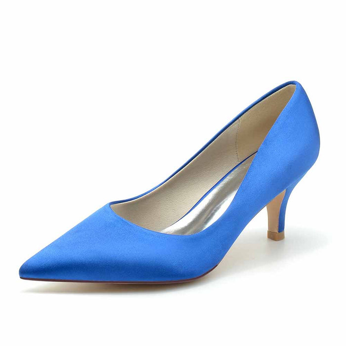 Elegant blue TC wedding party shoes women with a classic pointed toe and mid-heel design