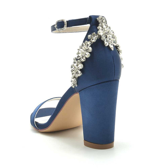 S&DCo. wedding sandals for brides with ankle strap, featuring embellished details and a stylish block heel