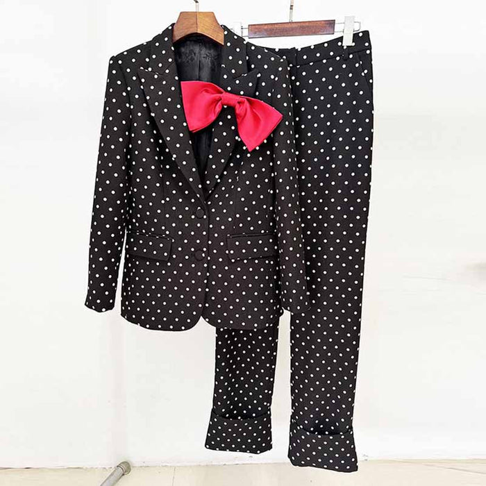 Wedding Suit Polka-dot Pantsuit With Bow Embellished Formal Set