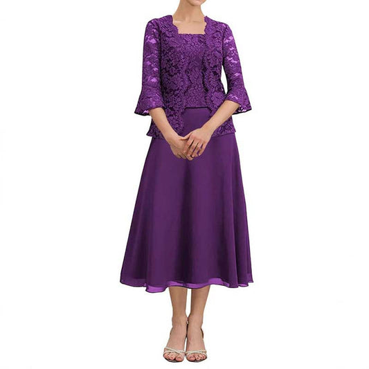 Wedding Suit Tea Length Mother of Groom Dresses with Jacket