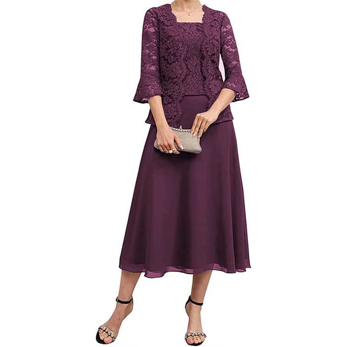 Wedding Suit Tea Length Mother of Groom Dresses with Jacket
