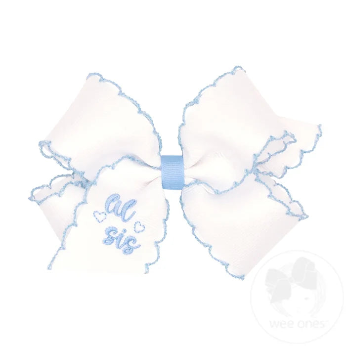 Wee Ones Bows - Medium - Blue Embroidered Lil Sis