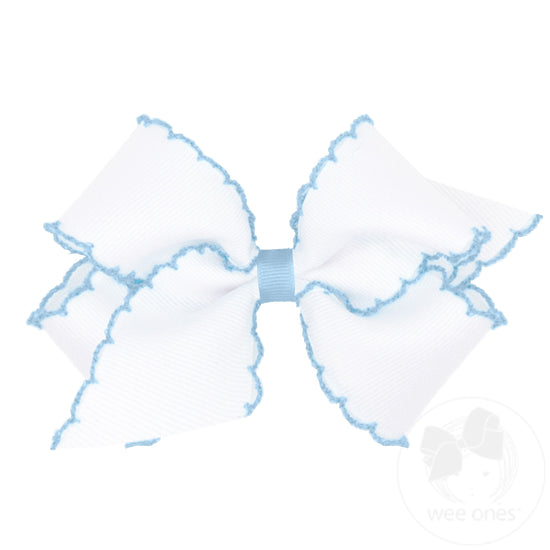 Wee Ones Bows - Medium - Moonstitched White with Millennium Blue