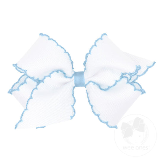 Wee Ones Bows - Medium - Moonstitched White with Millennium Blue