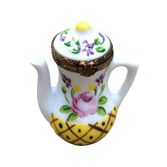 Elegant White Yellow Teapot Porcelain Limoges China French Trinket Box
