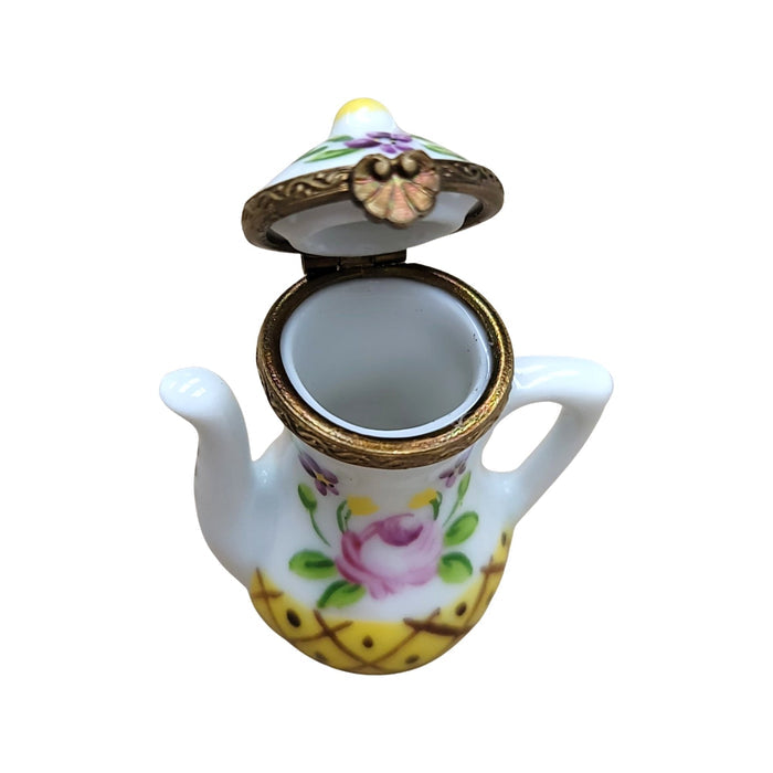 Elegant White Yellow Teapot Porcelain Limoges China French Trinket Box