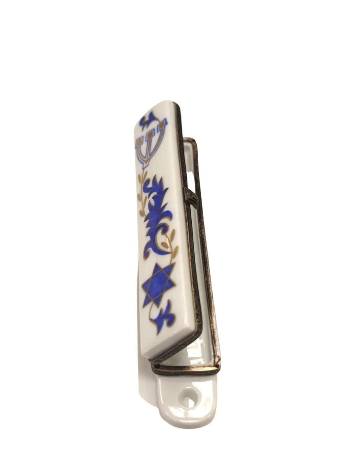 Elegant White Mezzuzah Limoges Box Porcelain Limoges Religion LIMOGES BOXES jewish prayer religious dreidel French Trinket Box
