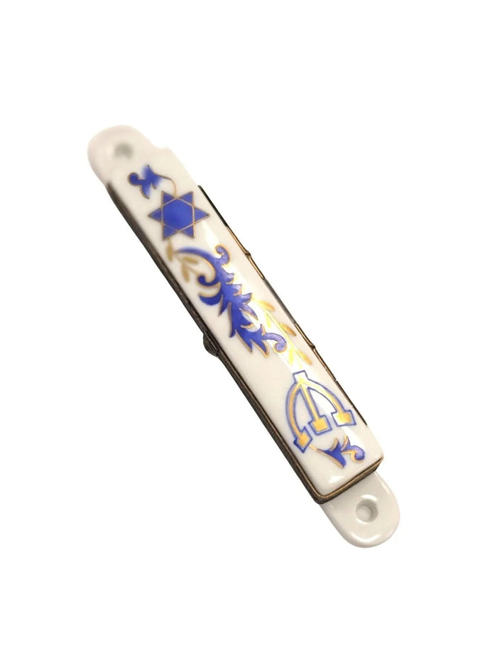 Elegant White Mezzuzah Limoges Box Porcelain Limoges Religion LIMOGES BOXES jewish prayer religious dreidel French Trinket Box
