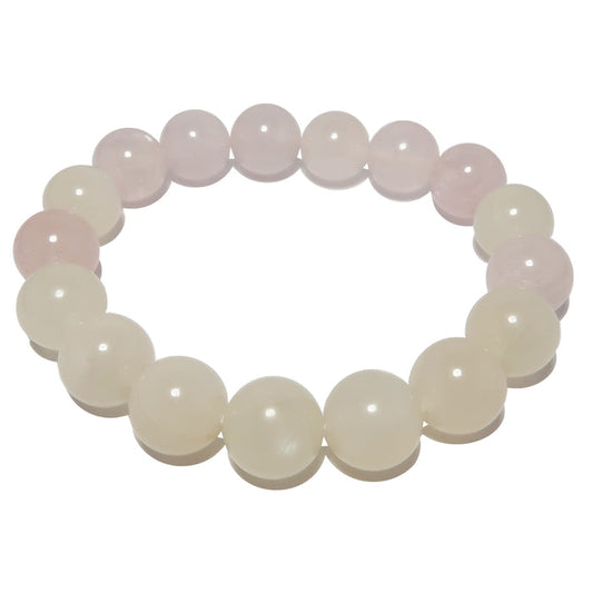 white moonstone and pink rose quartz round beaded stretch bracelet