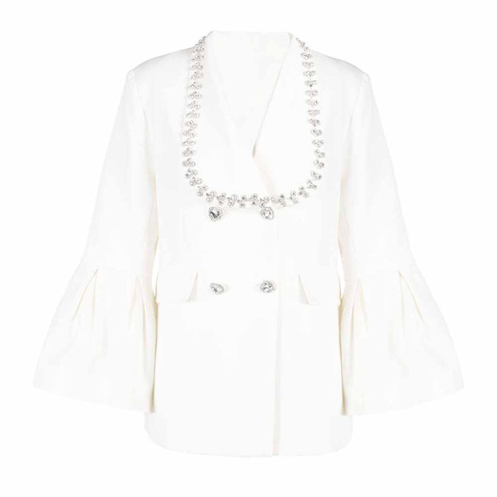 White sleeve jacket with stone details and puff sleeves