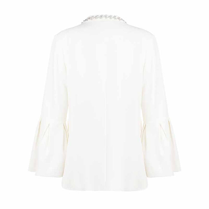 White sleeve jacket with stone details and puff sleeves