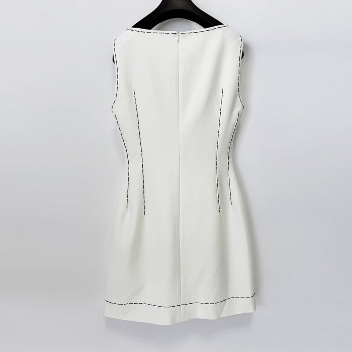 White Sleeveless Dress with Black Flower | Womens Shift Dress Contrast Trim | Elegant Party & Cocktail Dress