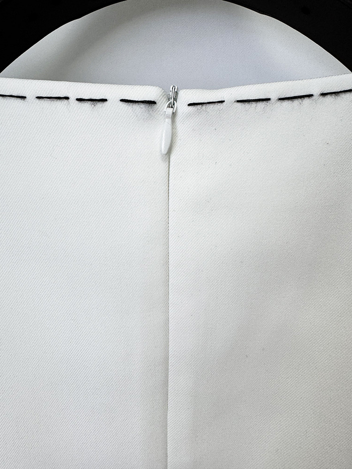 White Sleeveless Dress with Black Flower | Womens Shift Dress Contrast Trim | Elegant Party & Cocktail Dress