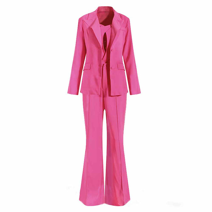 Women 3 Piece Flared Pants Set Fashion Pant Suit In Black, Rose Color