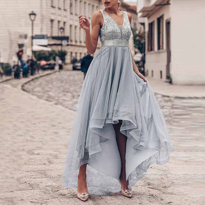 Women A Line Bridesmaid Dress High-Low Sequin Wedding Guest Dress Tutu Gowns