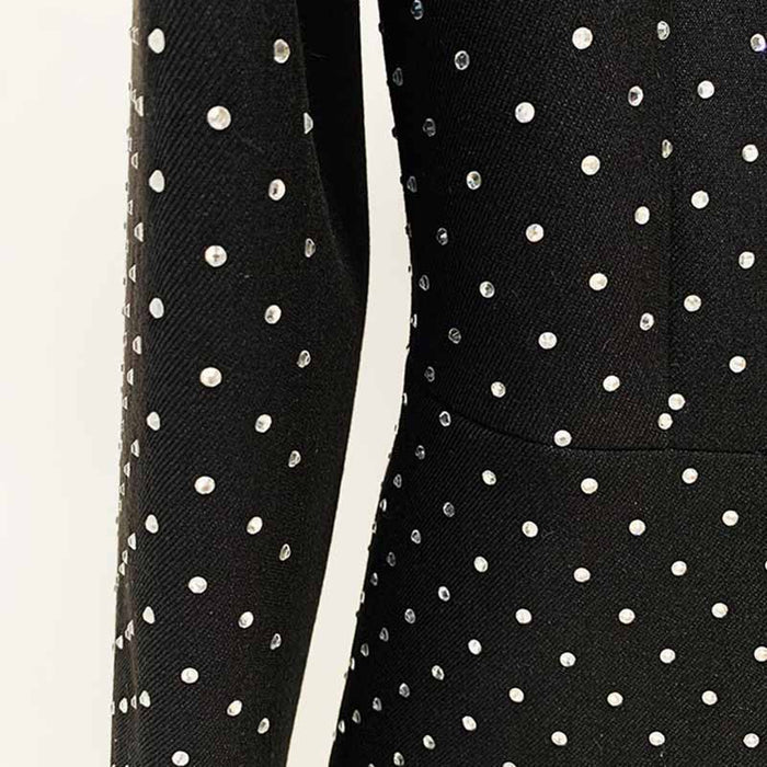 Women Black Pantsuits hot drilling Flare Bottoms Two Pieces Pants Set