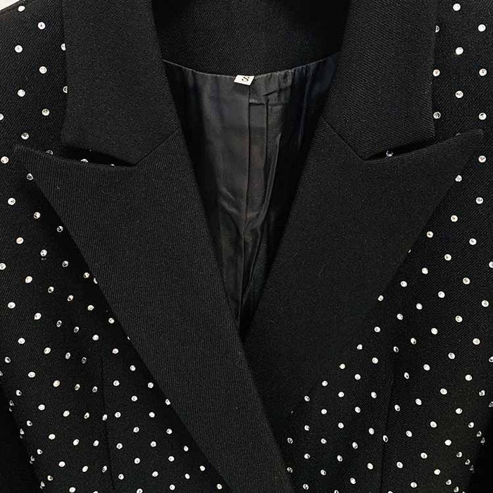 Women Black Pantsuits hot drilling Flare Bottoms Two Pieces Pants Set