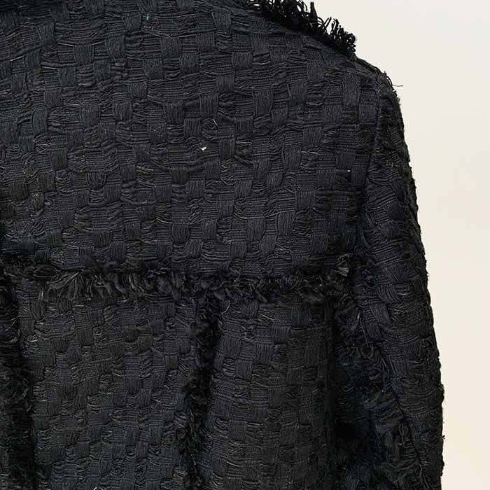 Women Black Tweed V-Neck Blazer + Mid- Waist Skirt Suit / Birthday Party Set
