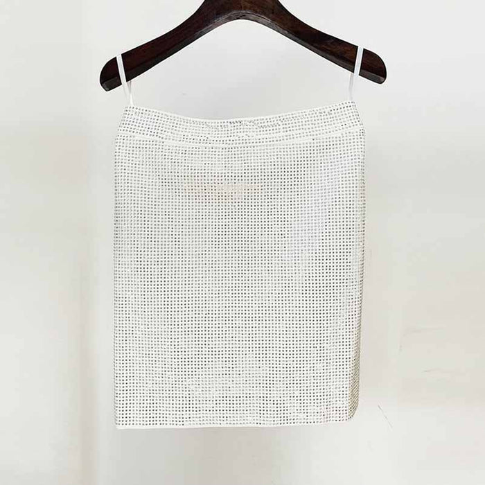Women Bling Bling Rhinestones Mesh Sexy Fitted Crop Top + Mini Skirt Suit Party Suit
