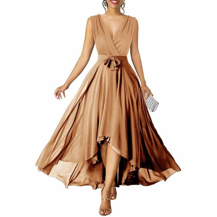 Women Chiffon Bridesmaid Dresses V Neck High Low Prom Evening Gown