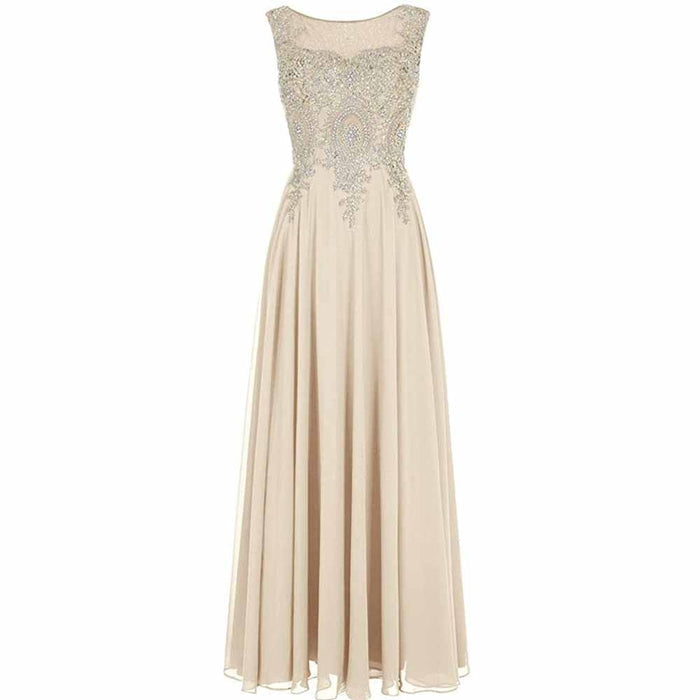 Women Crystals Silver Lace A Line Sheer Back Formal Long Prom Evening Dresses