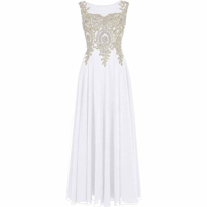 Women Crystals Silver Lace A Line Sheer Back Formal Long Prom Evening Dresses