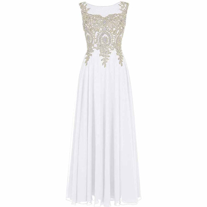 Women Crystals Silver Lace A Line Sheer Back Formal Long Prom Evening Dresses