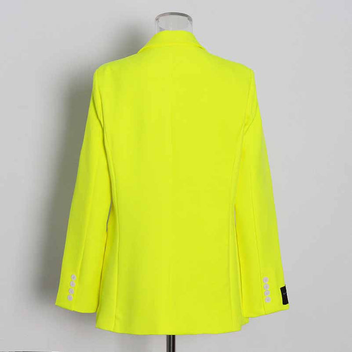 Women Deep V Fluorescent Yellow Coat single-breasted Blazer