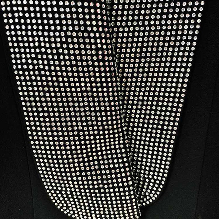 Women Deep V Rhinestone Blazer in Black Backless Coat Dress